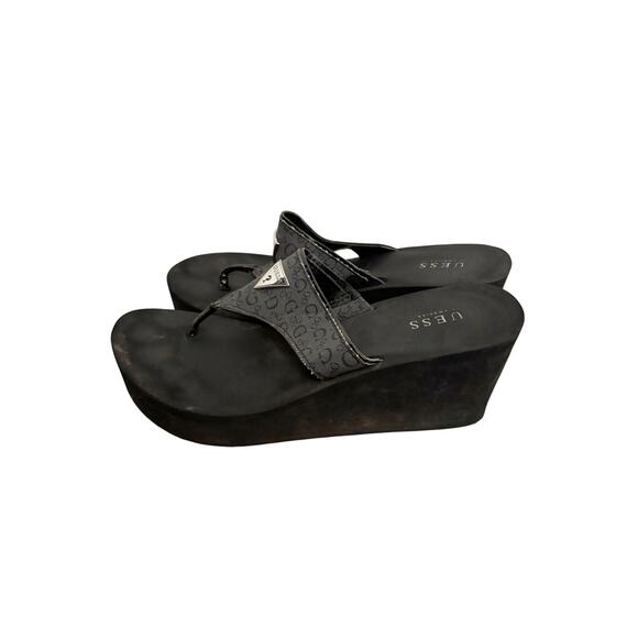 Guess Flip Flops Womens 11 Wedge Sandals Black Logo Platform Slides Retro Y2K - Picture 3 of 7